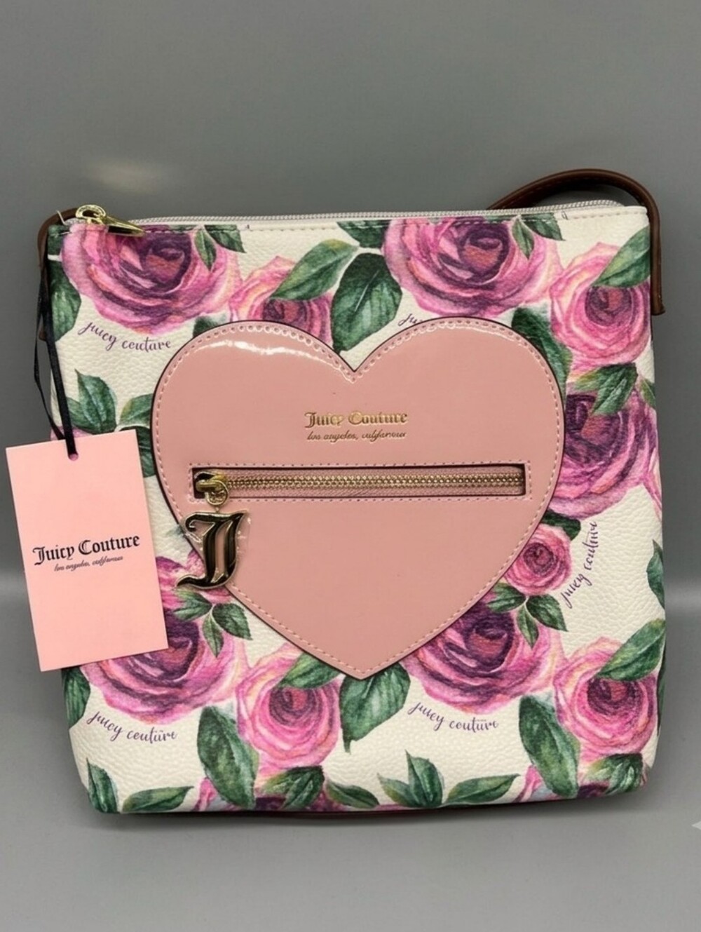 Juicy Couture "Whole Lotta Love"  Pink Floral Heart Crossbody/ Shoulder Bag